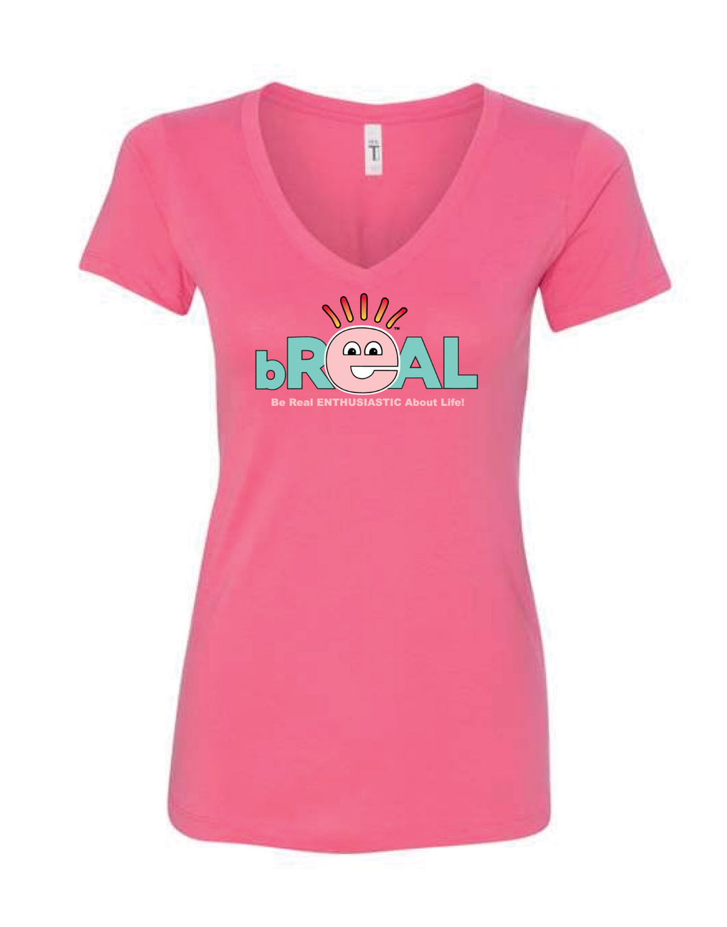 V-Neck Front Logo Pink T-Shirt