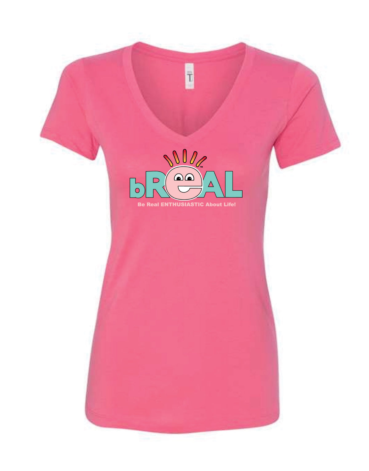 V-Neck Front Logo Pink T-Shirt
